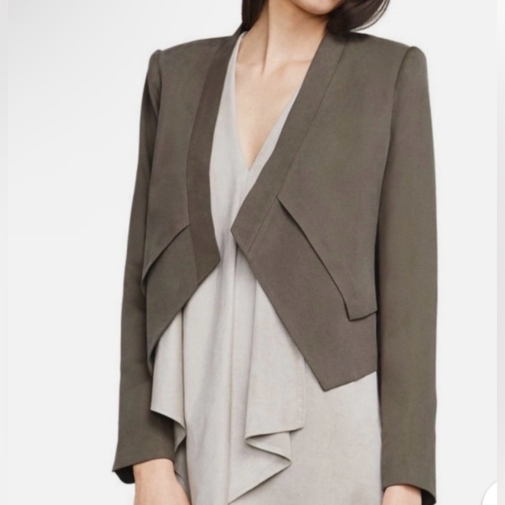 BCBG MaxAzria Blazer Cape Women Lloyd Taupe asymmetrical crop raised shoulder M